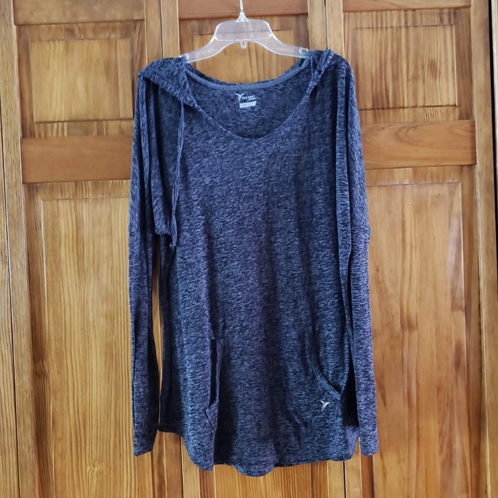 OLD NAVY active black/gray print L/S semi sheer hoodie sz XL woman's
